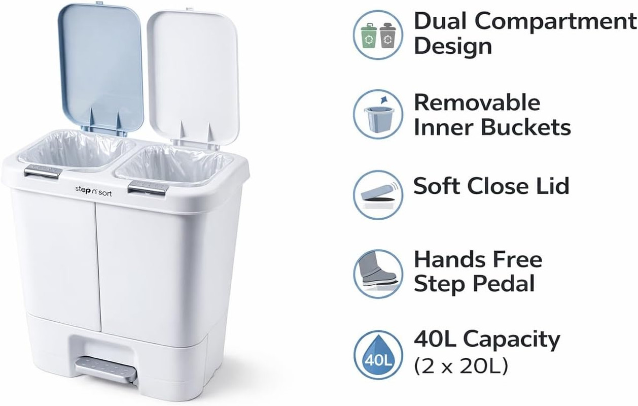 Step N’ Sort 2 X 5.5 Gallon, Dual Trash and Recycling Bin with Slow Close Lid