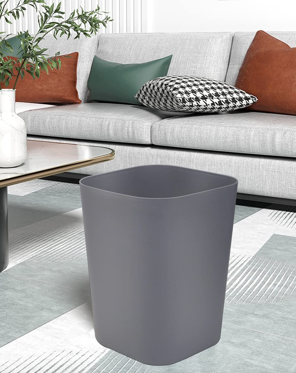 2 PCS 2 Gallon White Gray Small Square Bathroom Trash Can Wastebasket Garbage