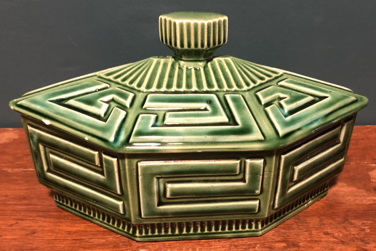Retro Vintage Geometric Green Ceramic Art Pottery Storage Conatiner Trinket Box