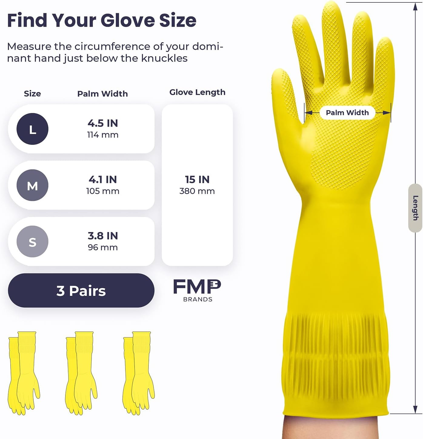 3/6/12/60 Pairs 15 Inch Extra Long Rubber Dishwashing Gloves – Non-Slip for Clea