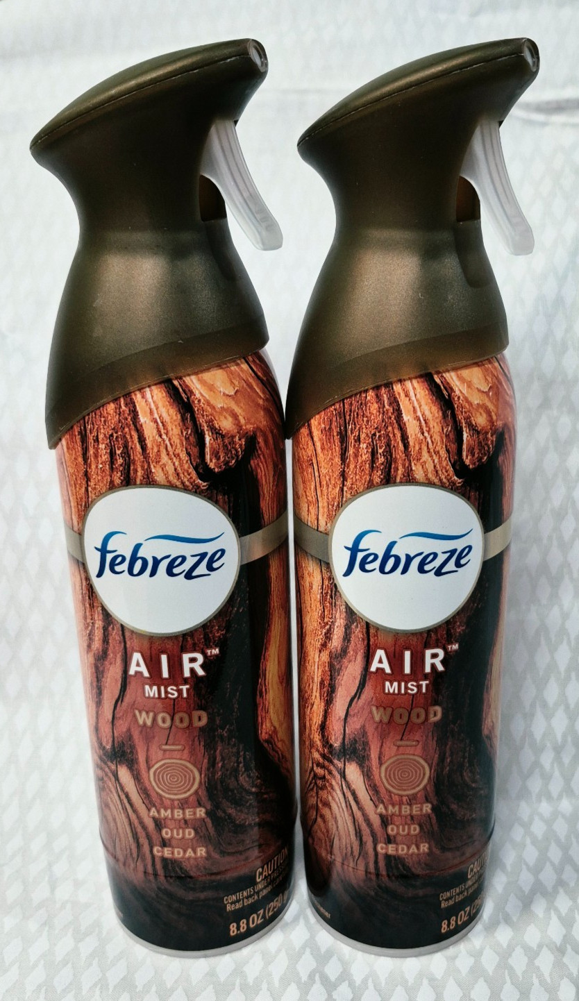 2 Pack Febreze Air Mist Wood Amber Oud Cedar Air Freshener Spray 8.8oz BRAND NEW