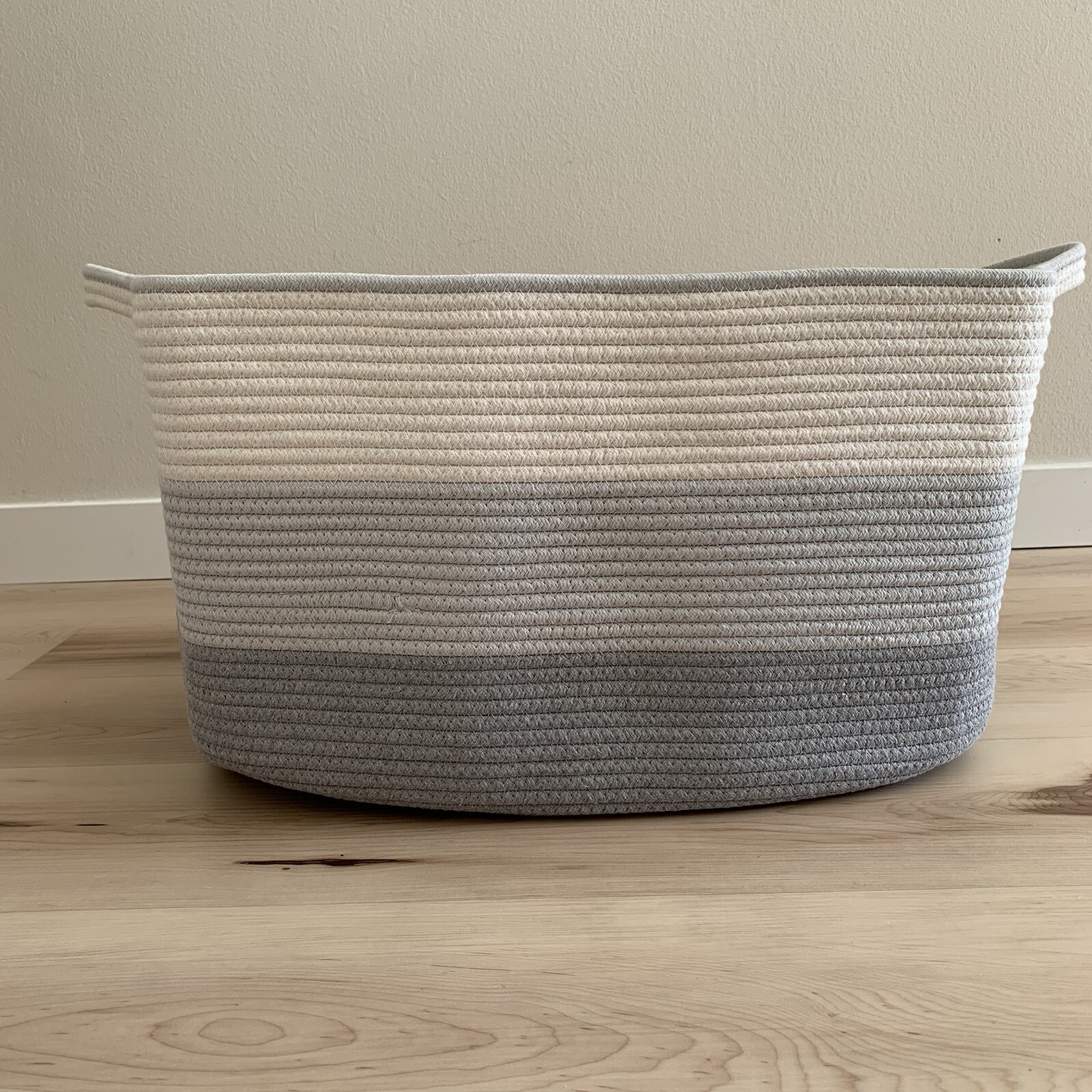 Large gray & white cotton rope basket, blanket basket, storage basket, laundry
