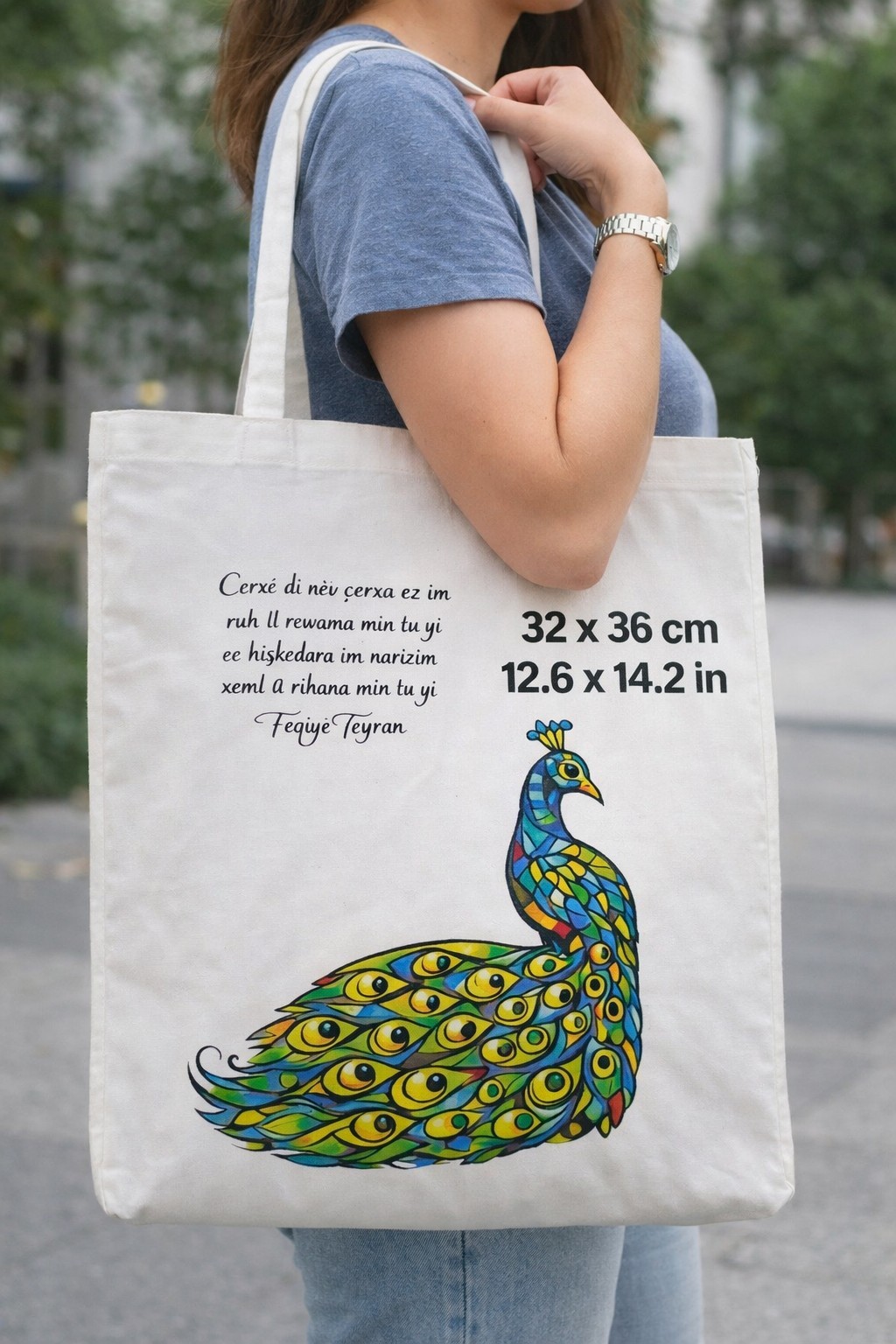 Peacock Design Canvas Tote Bag Reusable Shopping Bag 32x36cm Animal Print