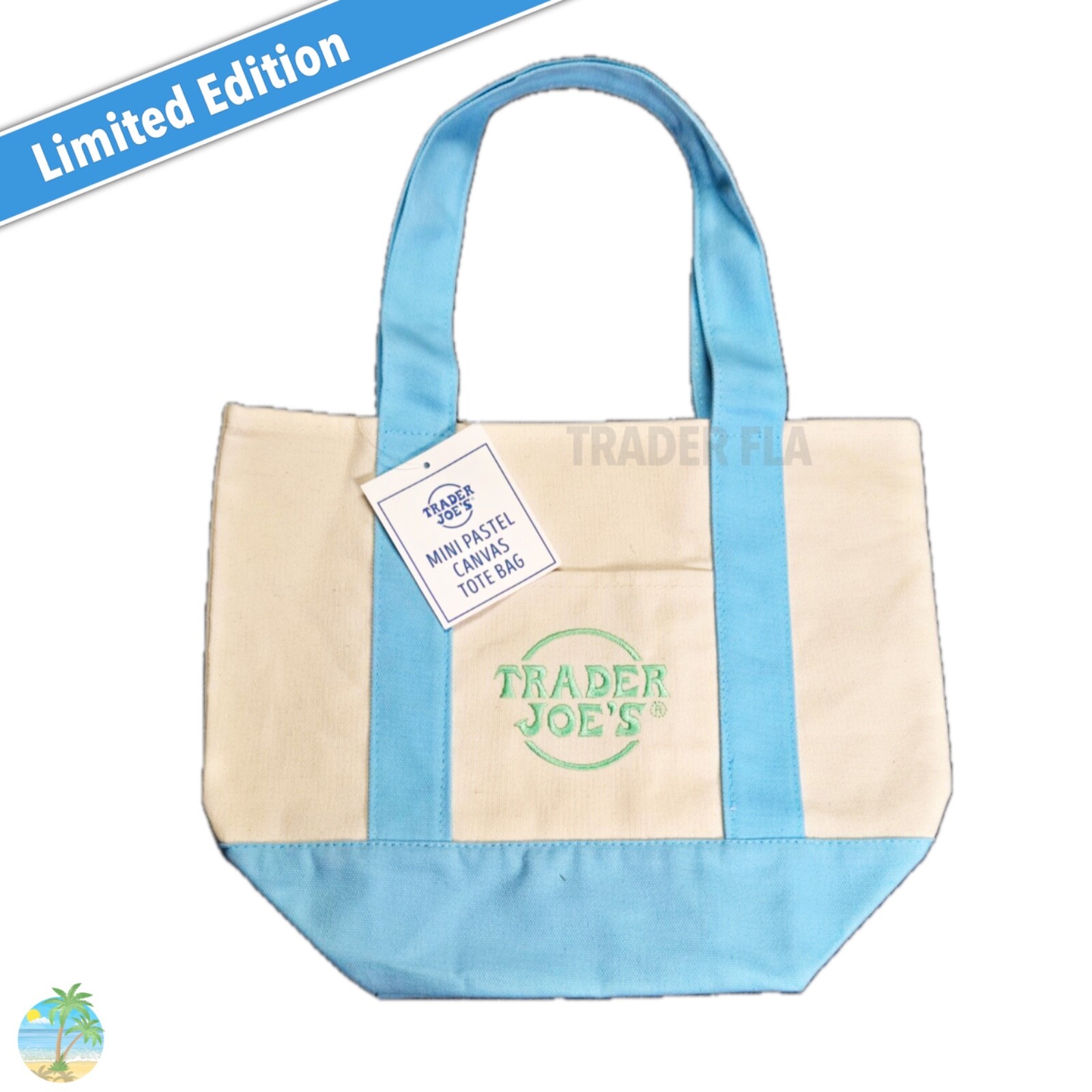 Trader Joe’s Mini Canvas Tote Bag Pastel Baby Blue 🩵
