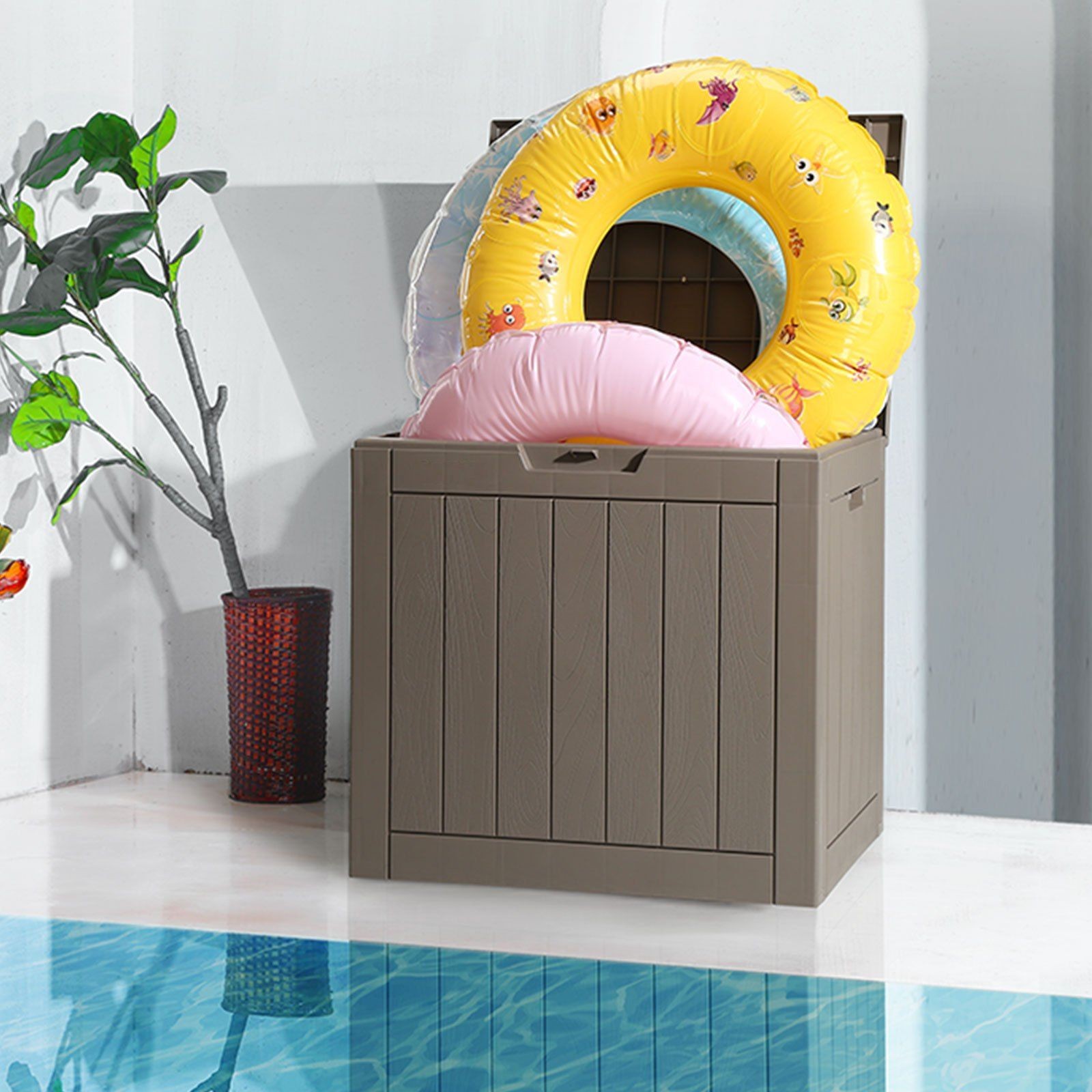 31gal snap-together outdoor storage box 22.09×17.09×20.87in grey PP