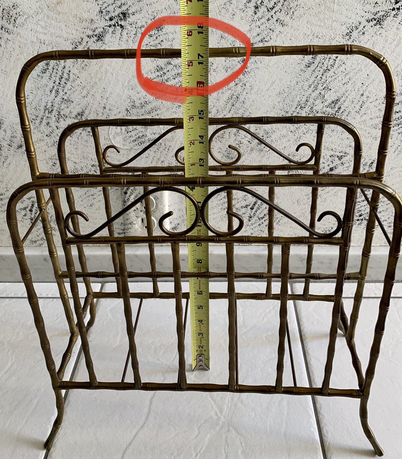 Solid Brass Magazine Newspaper Rack Mid Century Modern Design VTG 17” X 13” X 6”