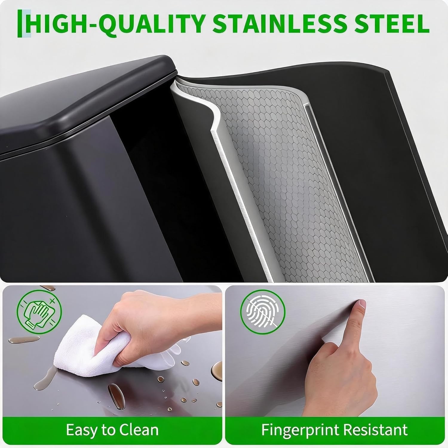 12 Gal Kitchen Trash Can Step Garbage Can Bin with Lid Stainless Steel Trash Bin