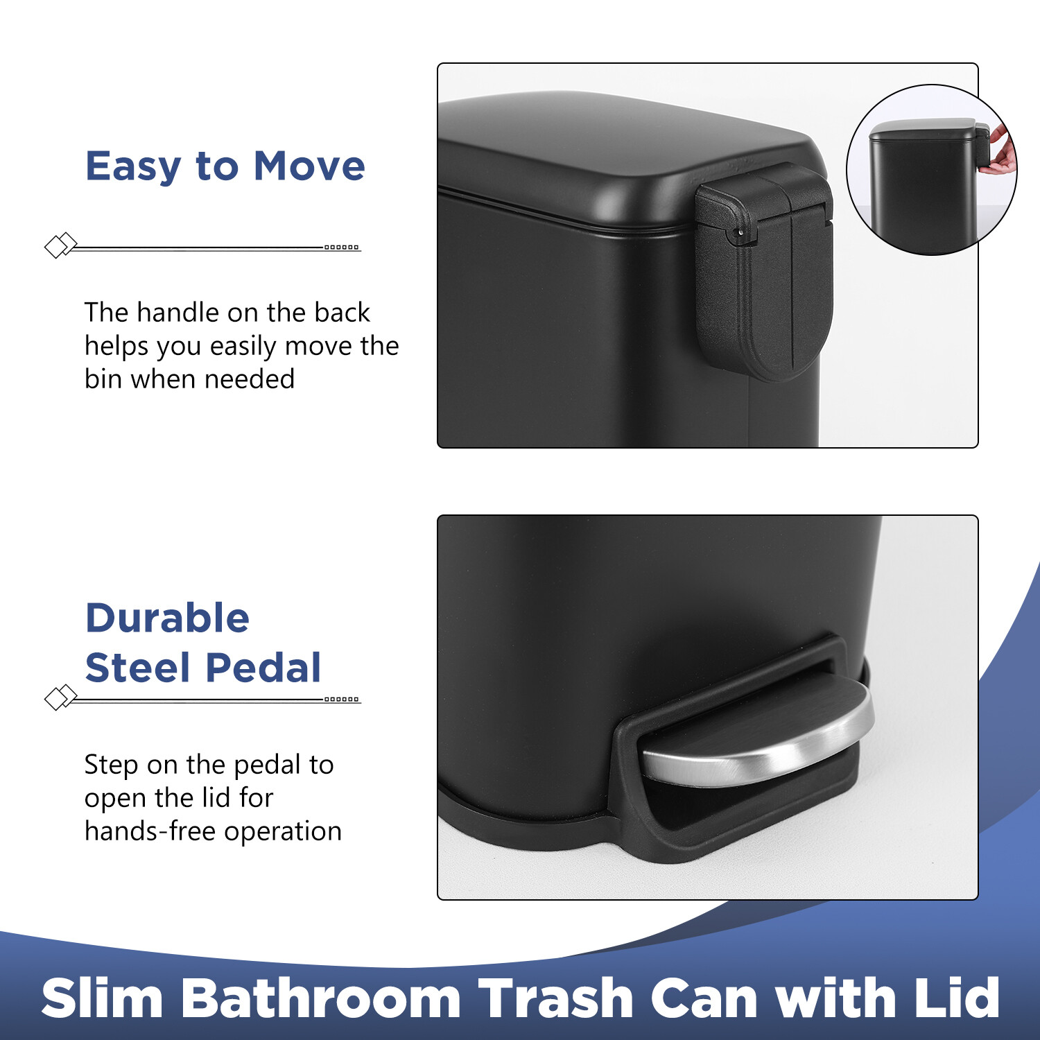 Trash Can with a Lid 1.3 Gallon (5 L) Small Trash Bin Step Pedal Garbage Can