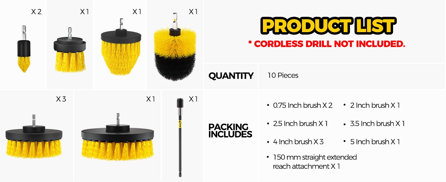 10Pieces Drill Brush Attachments Set, Power Scrubber Brush with Extend Long