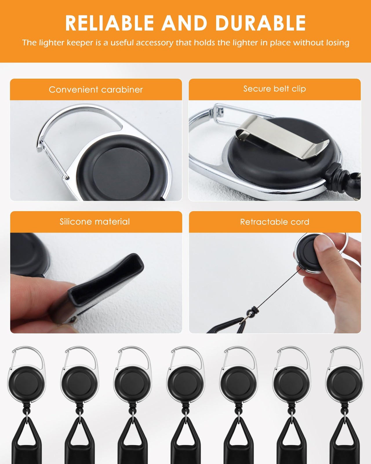 GAUENEEN 10 Pcs Retractable Lighter Clip 4.6 x 1.0 x 0.5 inches, Black