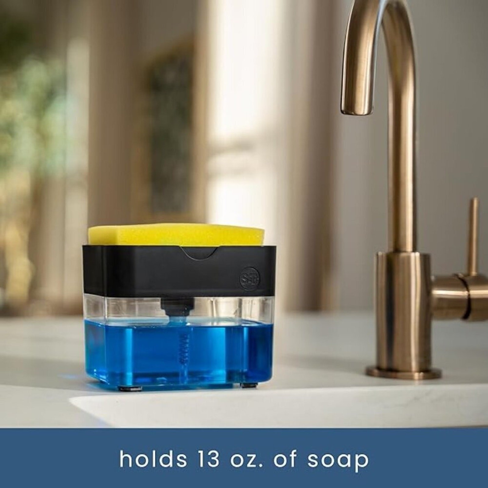 Dish Soap Dispenser Pump and Sponge Holder for Kitchen Sink, 13 Ounces (385ml)