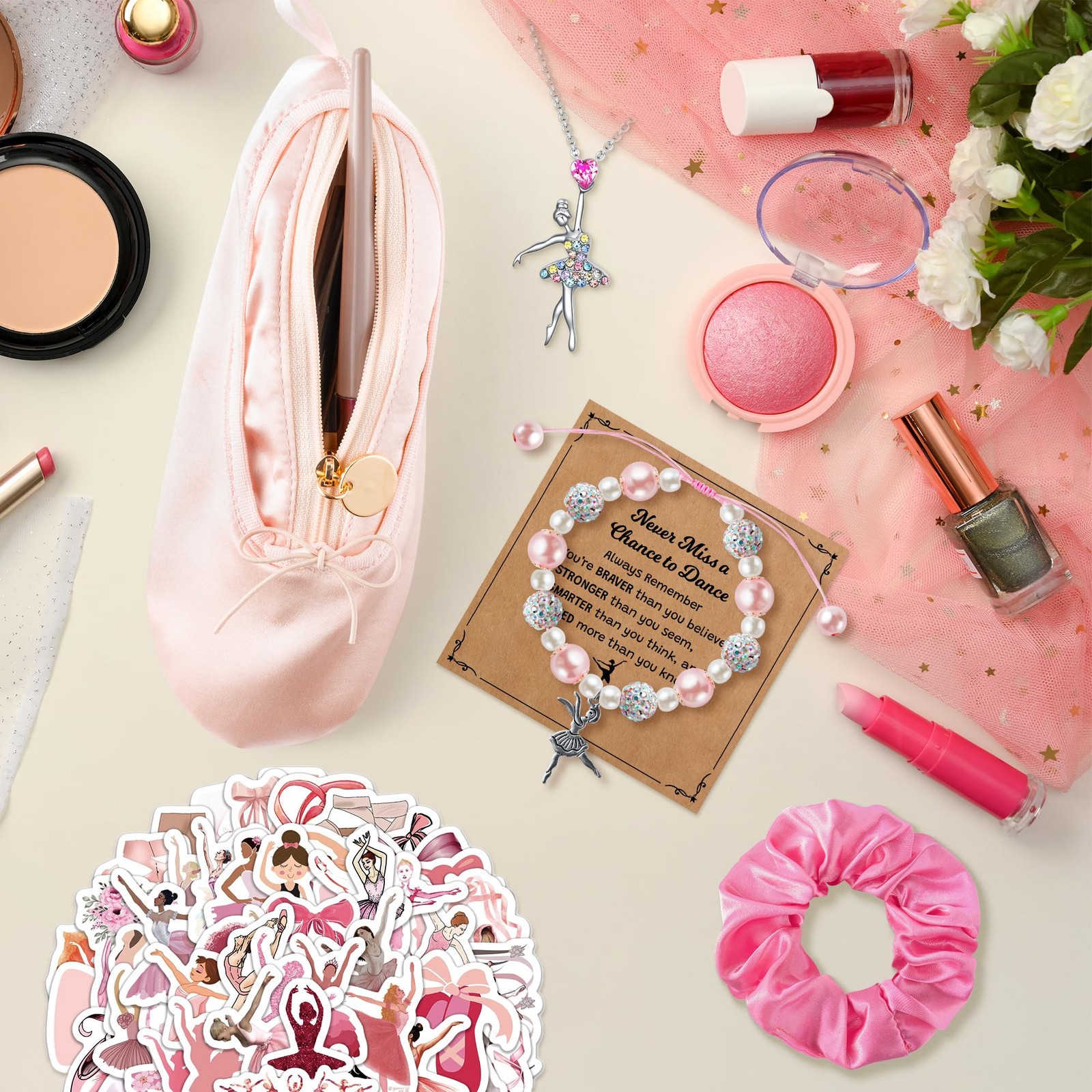 Y1tvei Ballerina Shoe Makeup Bag 7.8 inches x 2.7 x 1.9 inches, Pink