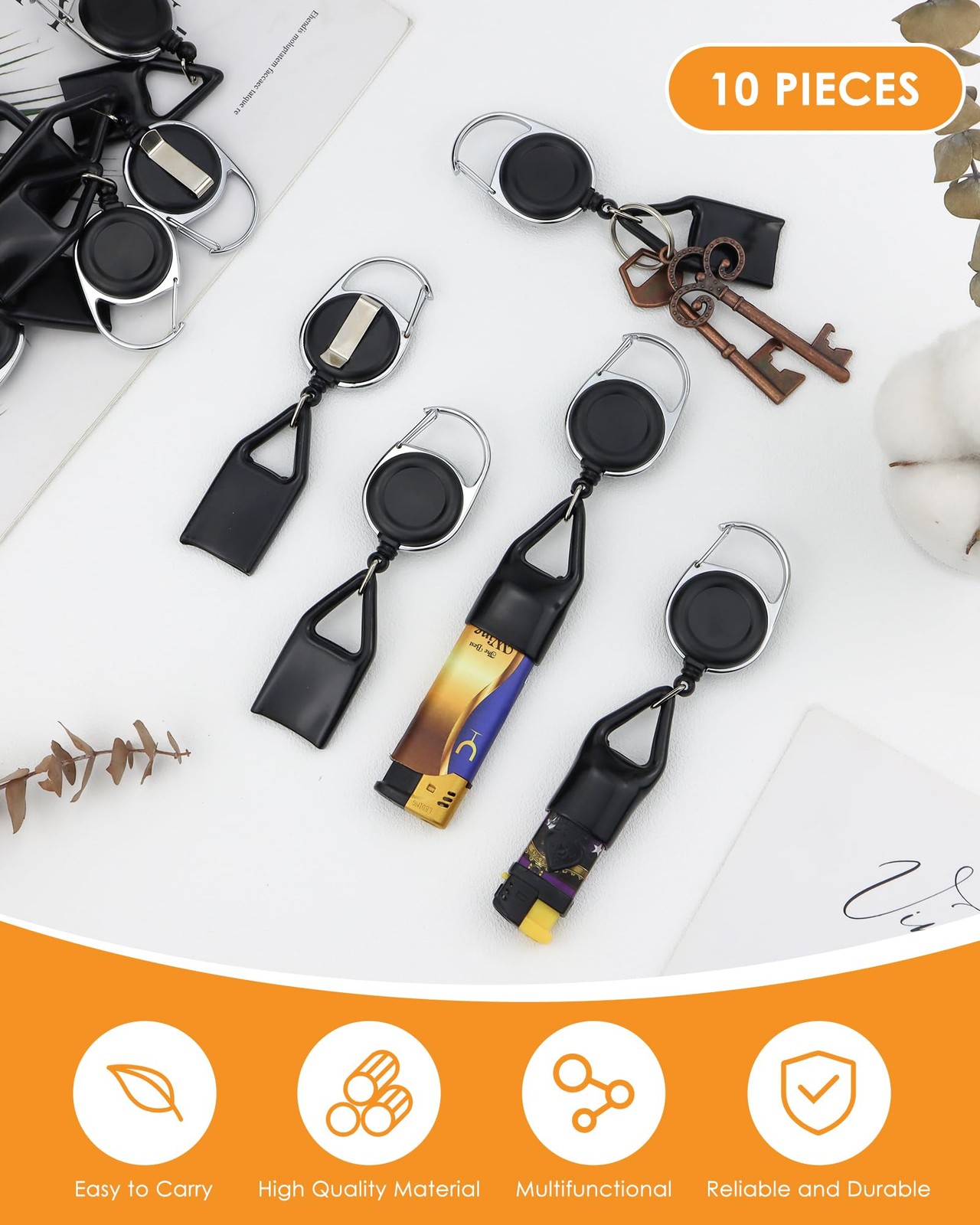 GAUENEEN 10 Pcs Retractable Lighter Clip 4.6 x 1.0 x 0.5 inches, Black