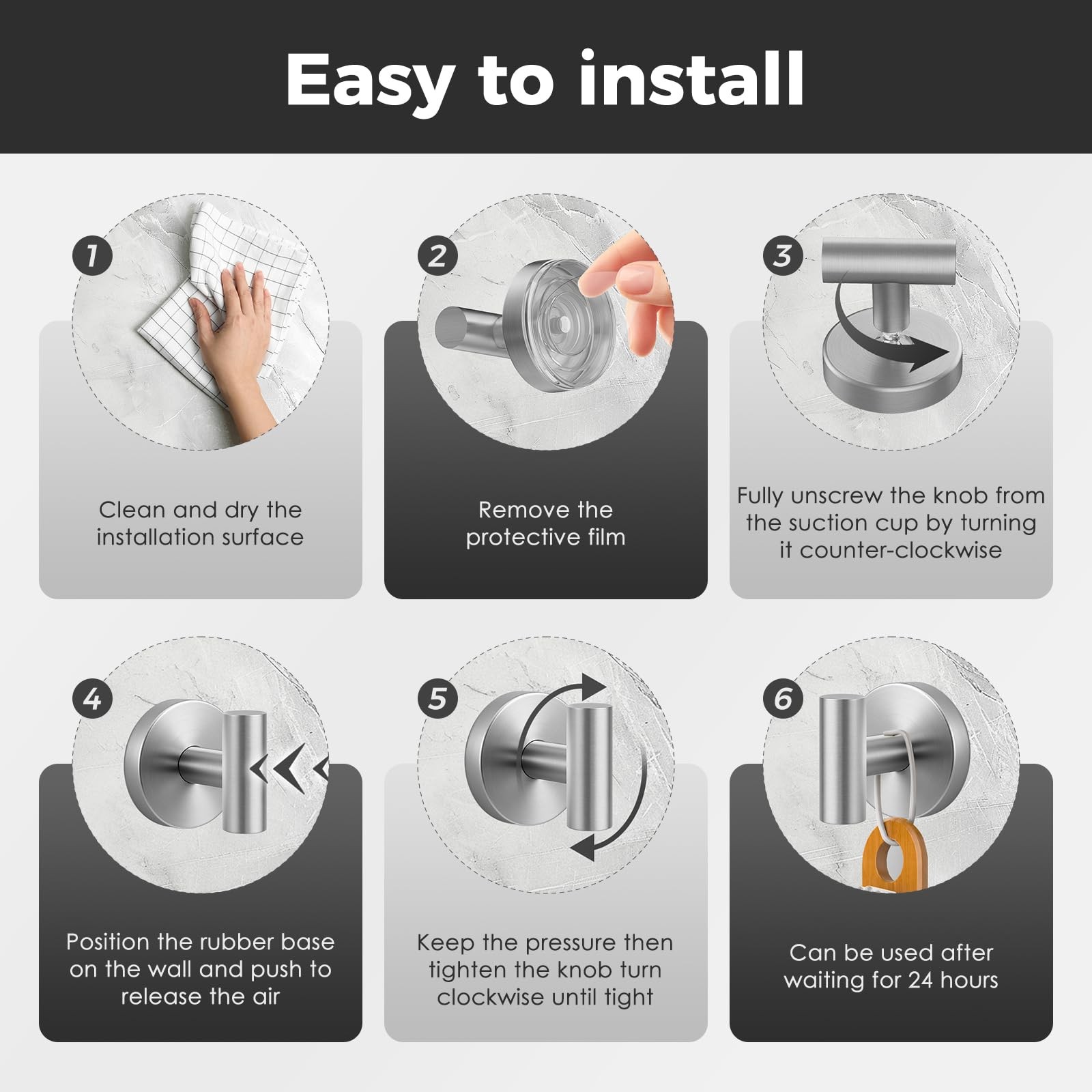 Removable Heavy Duty Suction Cup Shower Hooks, 4 Pack (Silver)