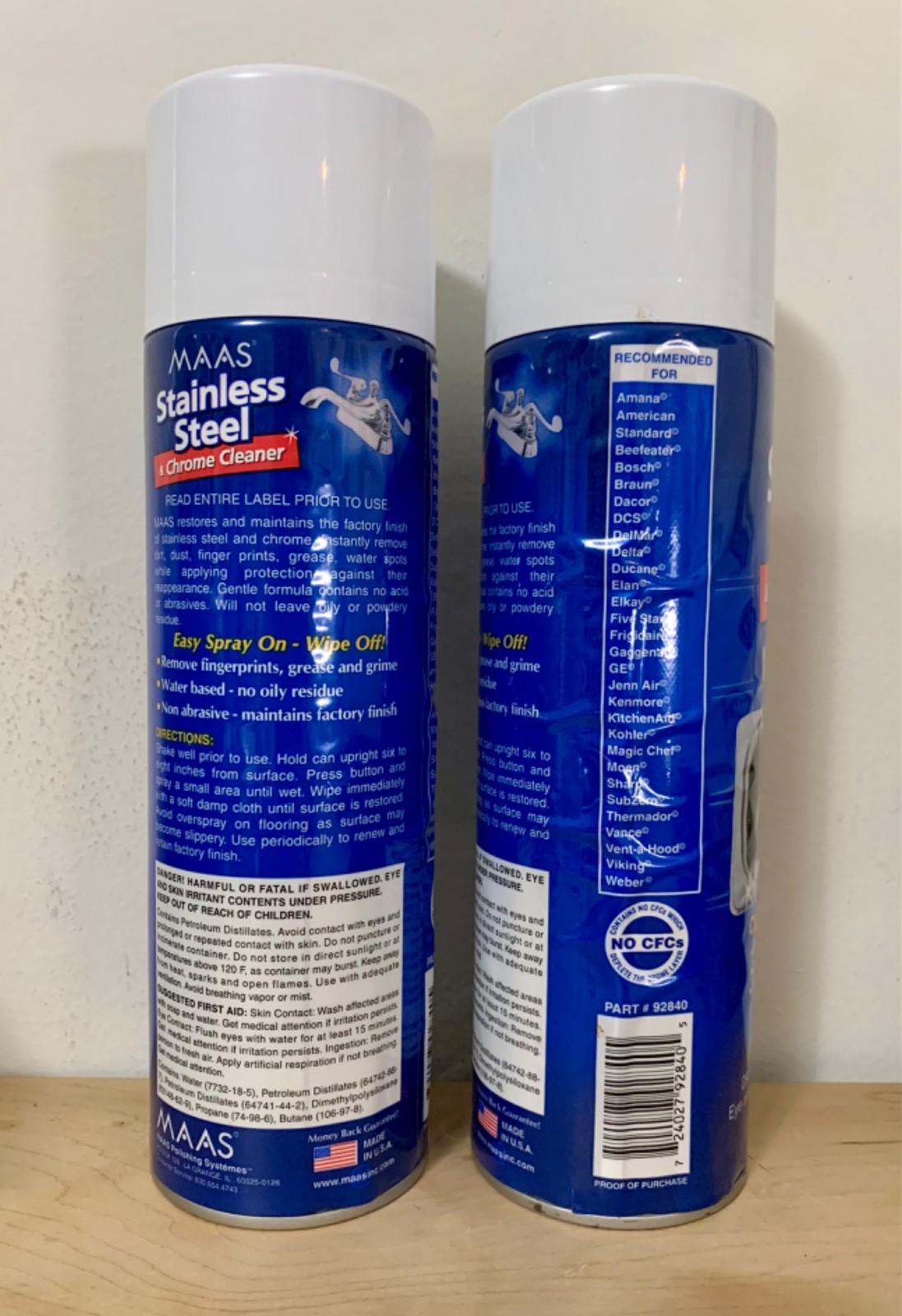 Lot of 2 MAAS Stainless Steel & Chrome Cleaner / New 16oz Spray Can