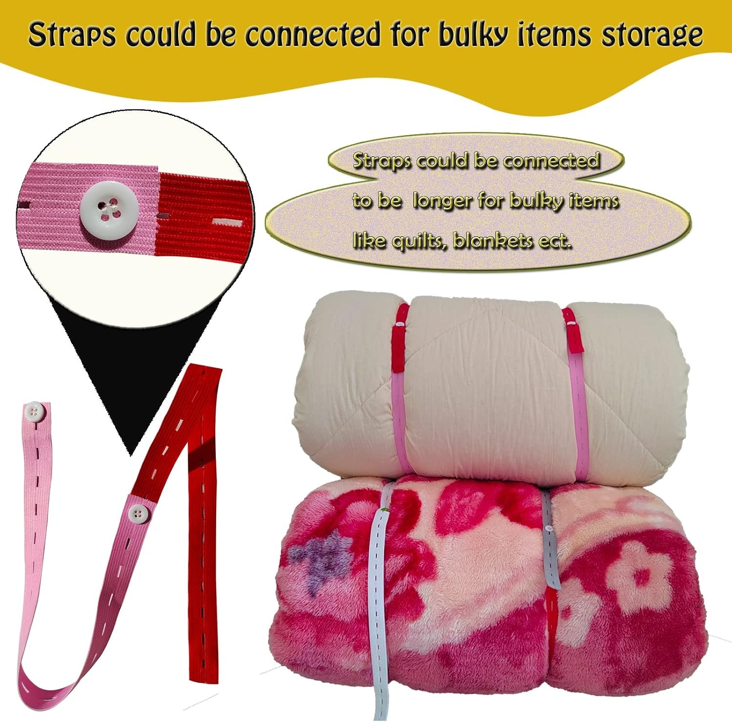 100Pcs Elastic Band with Button & Buttonholes,Heavy Duty Drawers Clothing