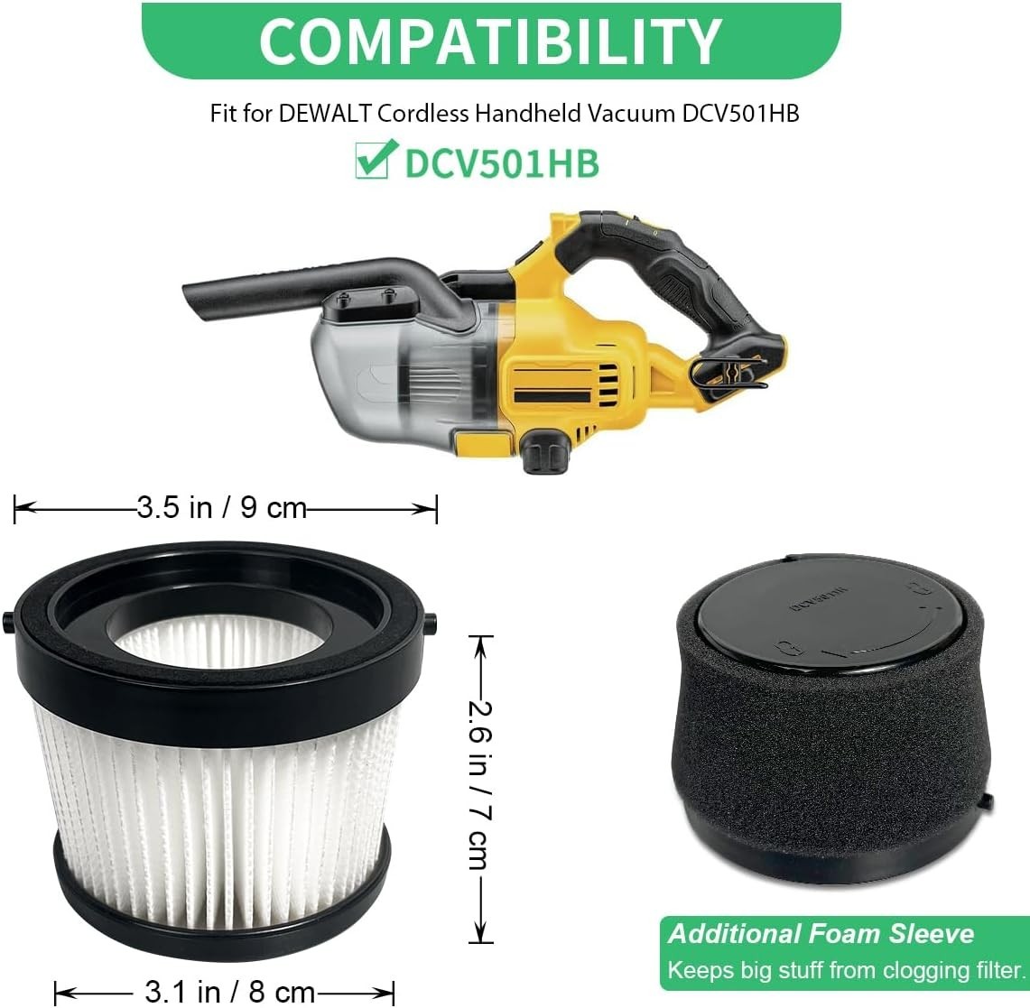 4 Pack DCV5011H HEPA Filter Compatible with DEWALT DCV501HB Cordless 4pcs