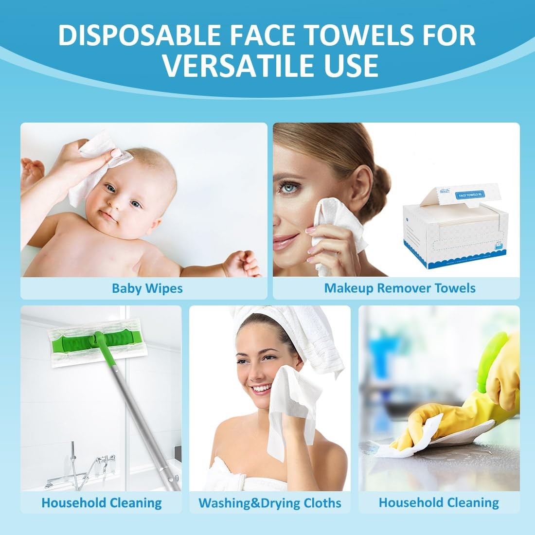HOMEXCEL Face Towels 50 Count, Disposable Makeup Remover 1 Count (Pack of 50)