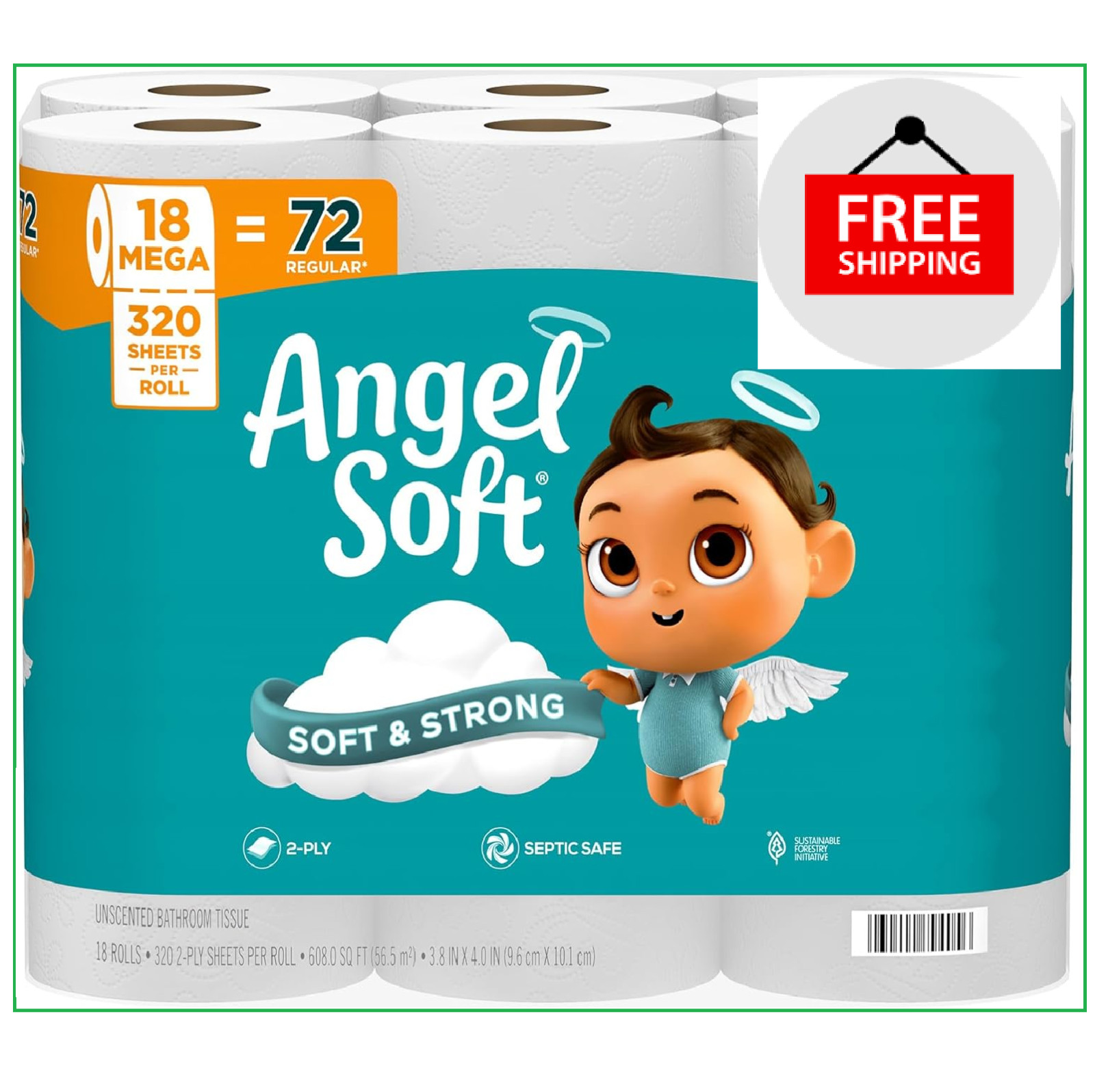 Angel Soft Toilet Paper, 18 Mega Rolls = 72 Regular Rolls, Soft and Strong Toile
