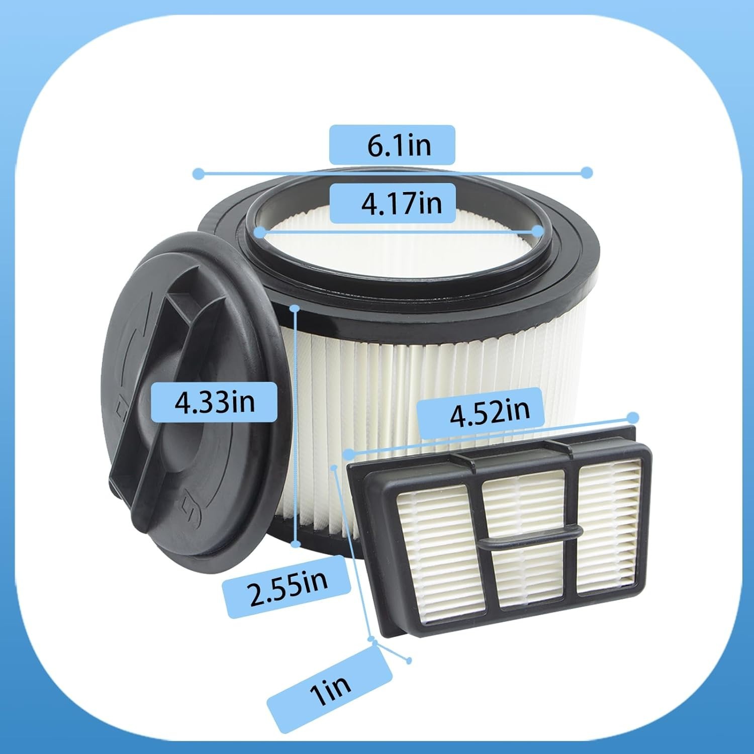 2 Pack VF408 HEPA Filter Replacement for Vacmaster VF408 4 Gallon Wet/Dry Vacuum
