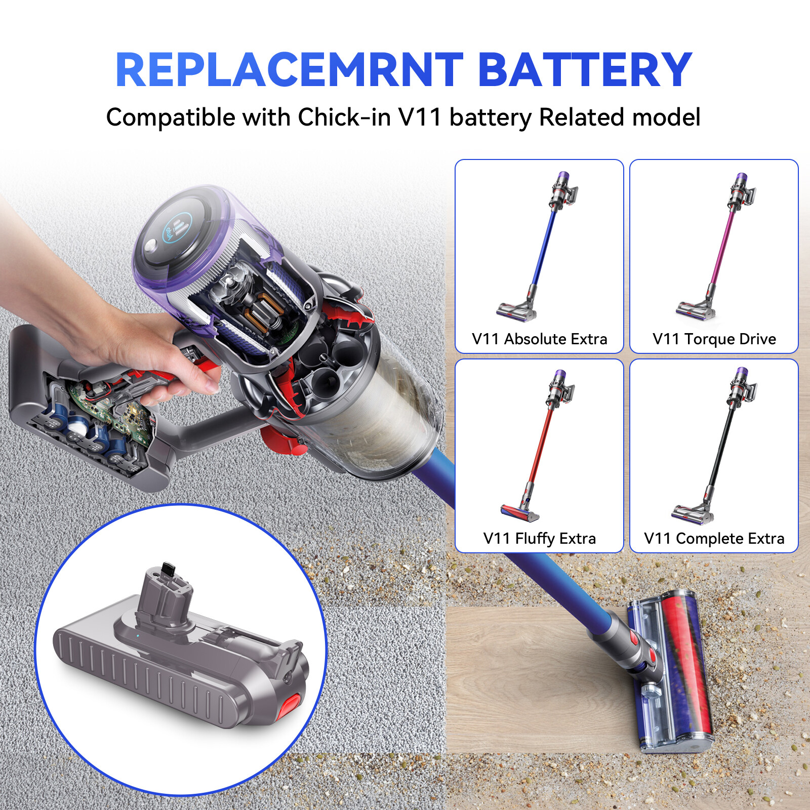 25.2V 8000mAh For Dyson V11 Replacement Battery SV14 SV15 Click-in Type Vacuum