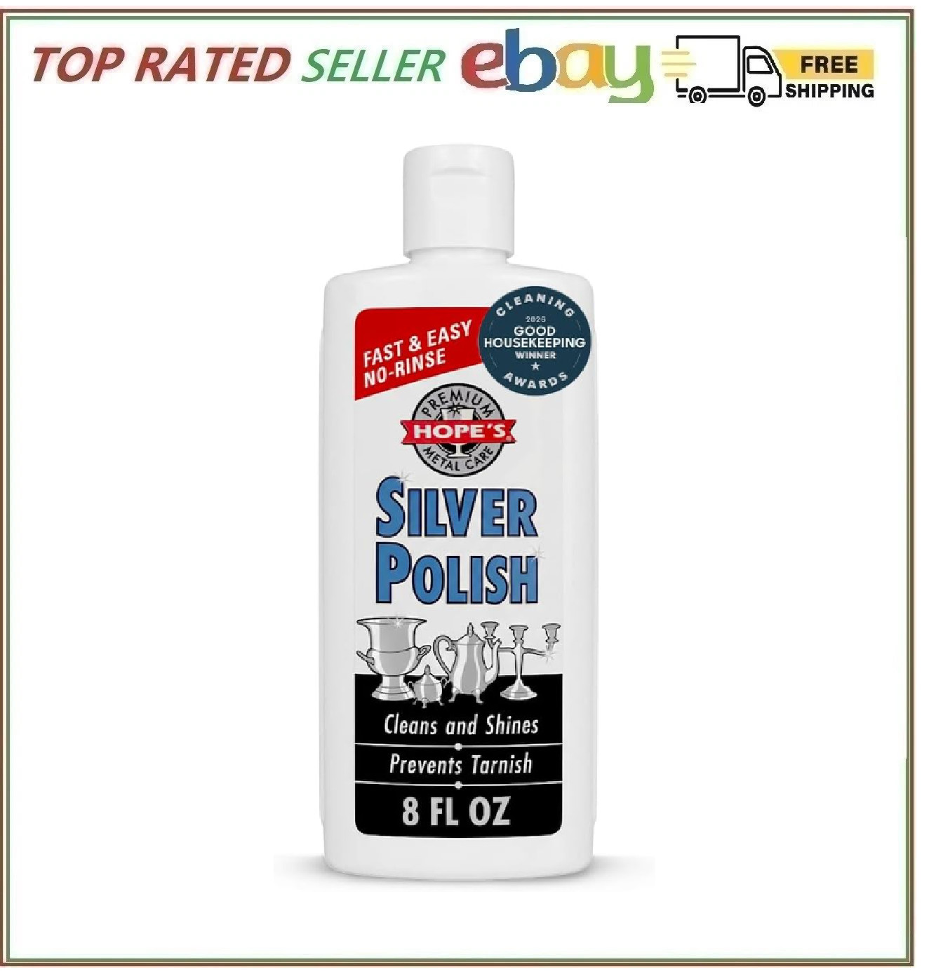 Silver Polish Cleaner Tarnish Remover Odorless Safe Gentle No-Rinse 8 Fl Oz