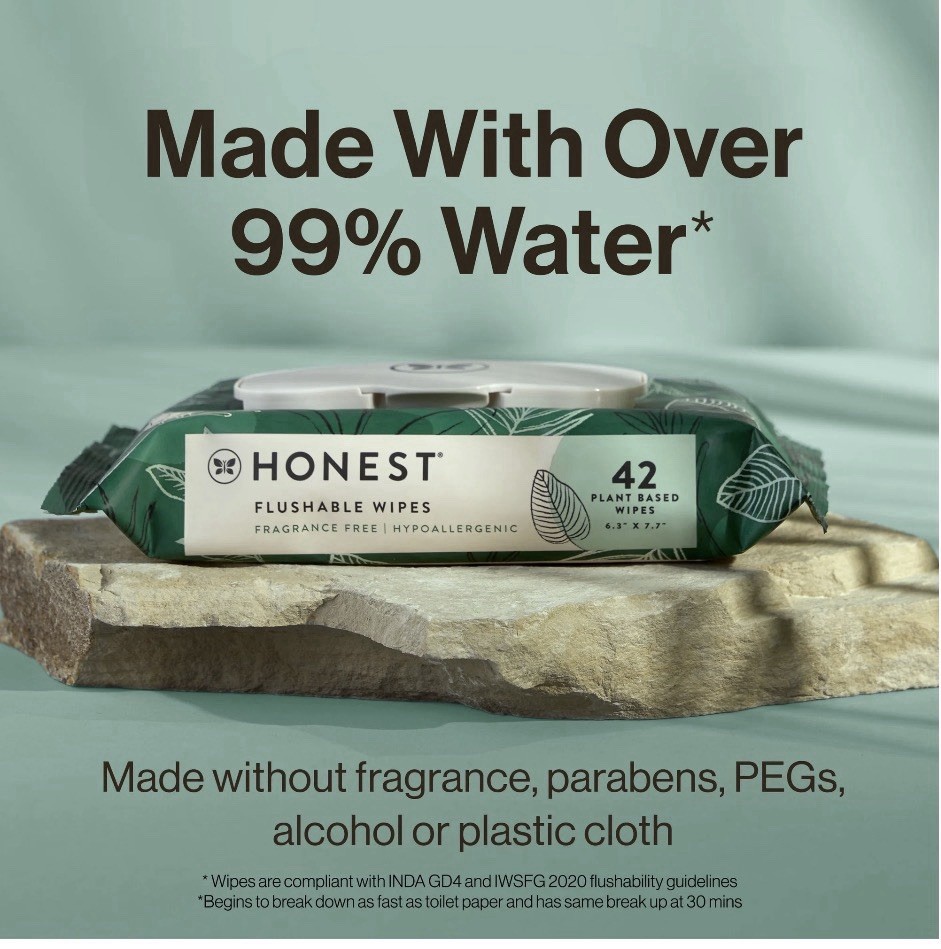 The Honest Company Hypoallergenic Flushable Butt Wipes – Sensitive Skin, 42ct