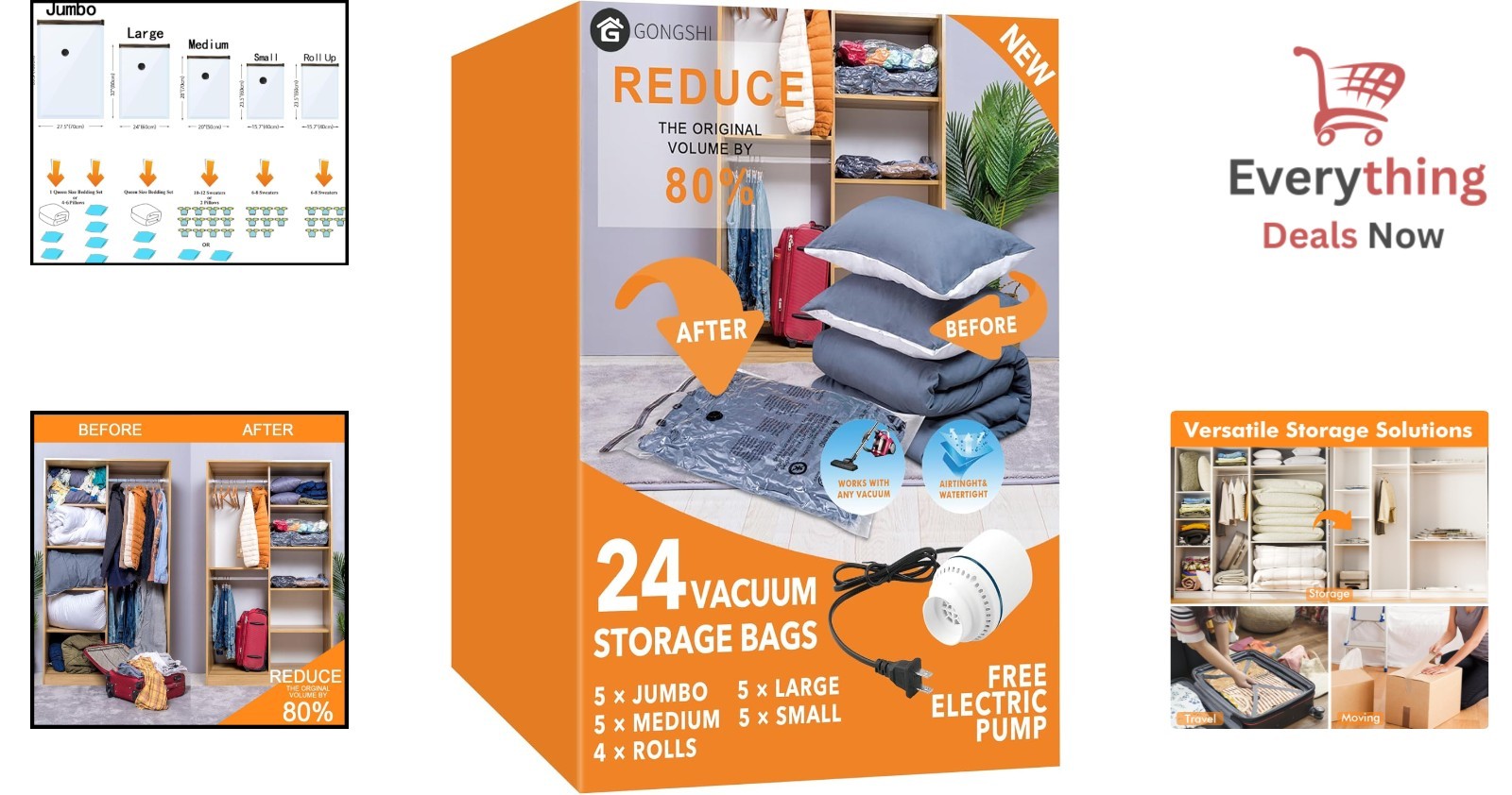 Vacuum Seal Storage Bags 24 Pack with Electric Air Pump for Comforters Clothing