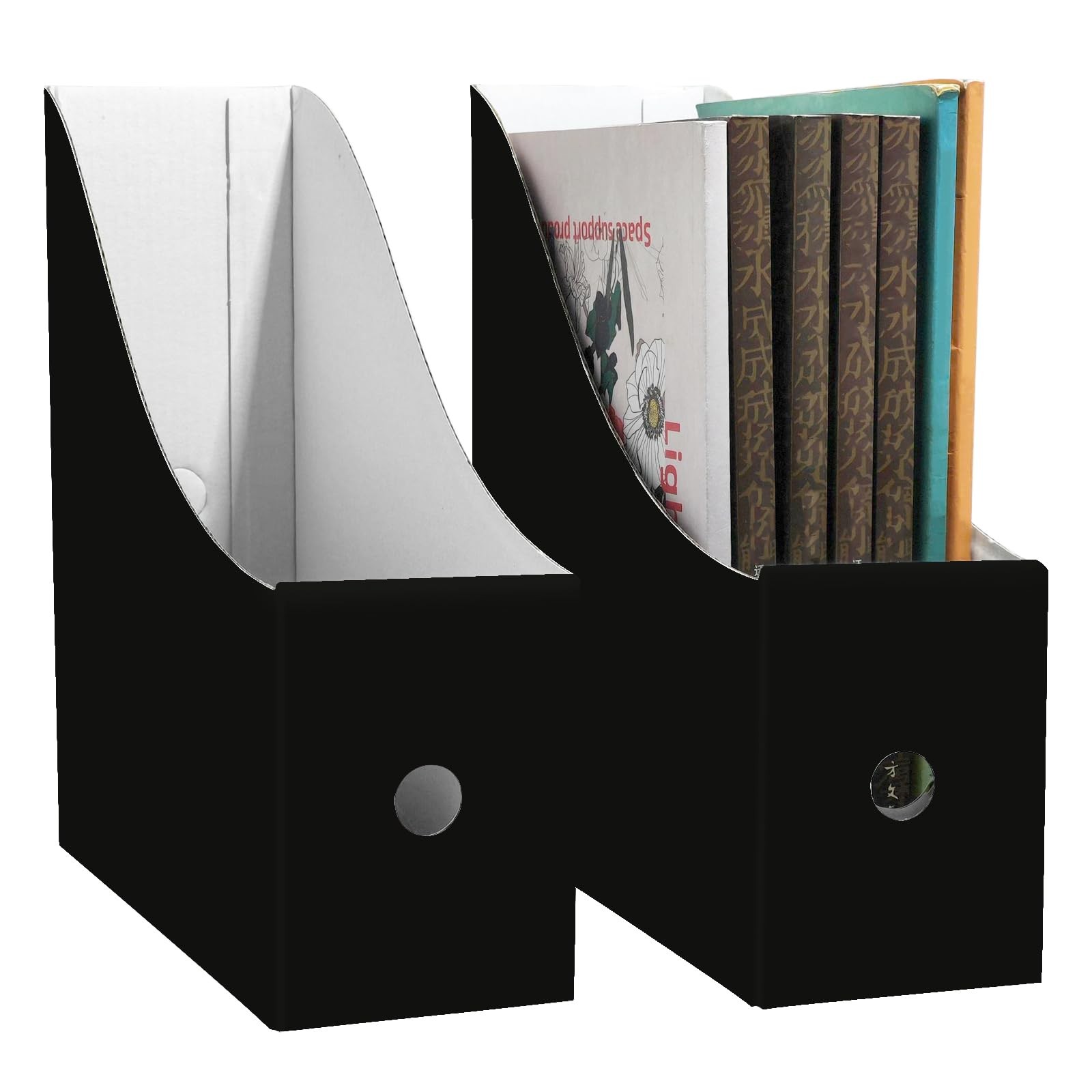 2 Pack Black Cardboard Magazine File Holder for Desktop, Book Bins for Classr