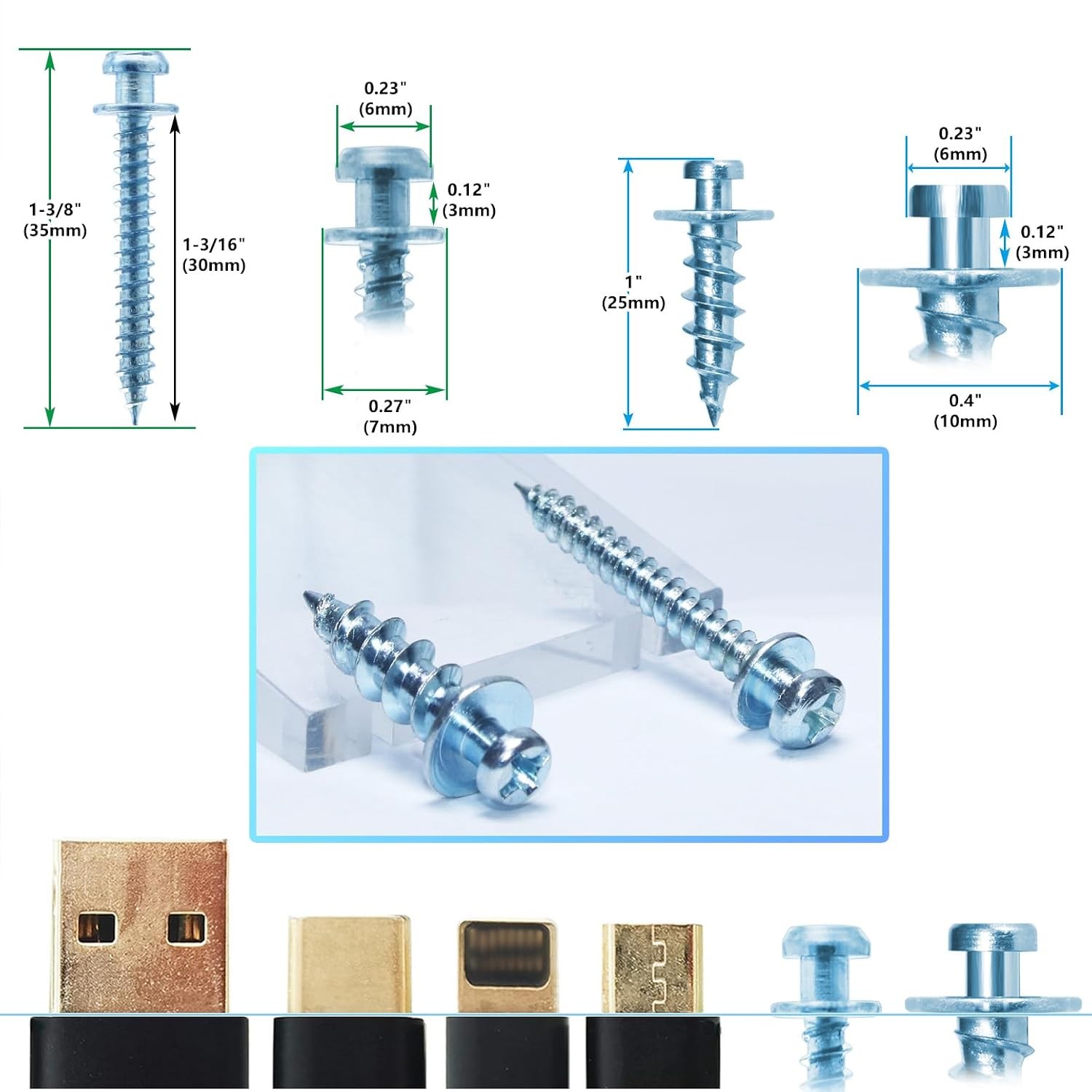 Double Headed Bear Claw Picture Hanging Screws Silver Sawtooth 0.8+1.1