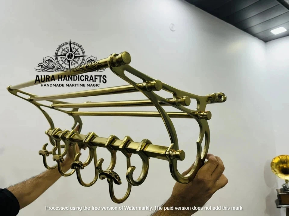 AURA Golden French rack Vintage Style Train Wall mounted Coat rack Halloween Gif