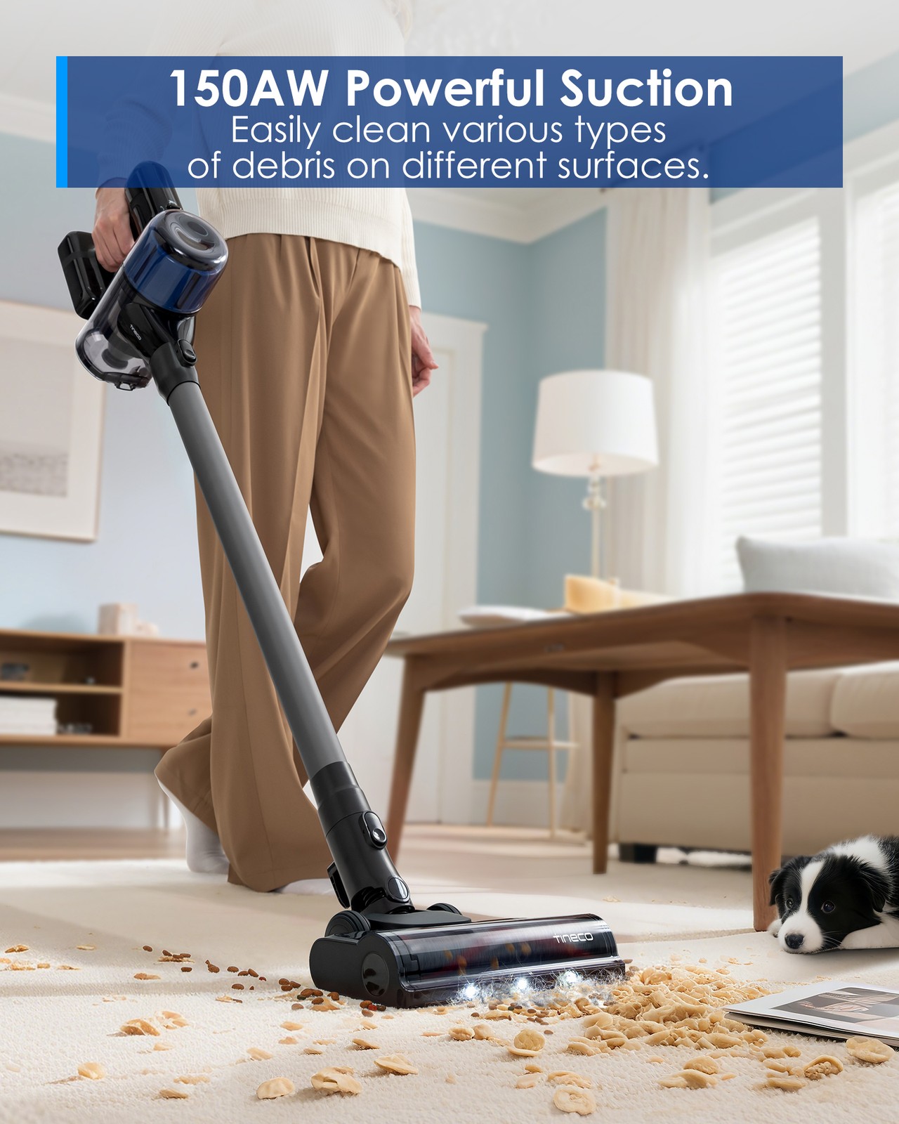 Tineco Pure ONE S30 Cordless Vacuum Cleaner, 150AW Powerful Suction, Zero Tangle