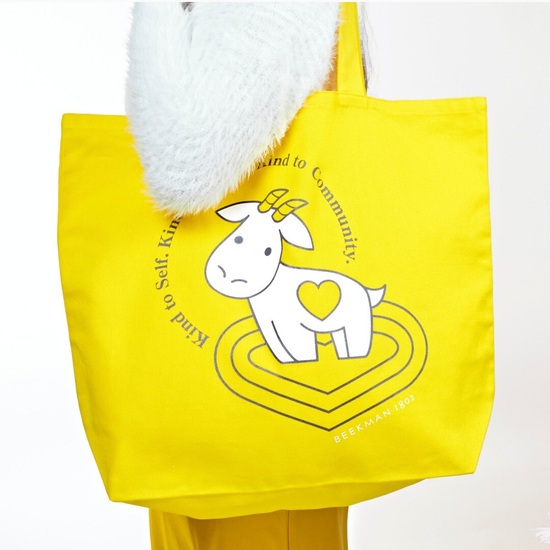 Beekman 1802 Canvas Lightweight 100% Cotton Goat Kindness Tote Bag Large Yellow