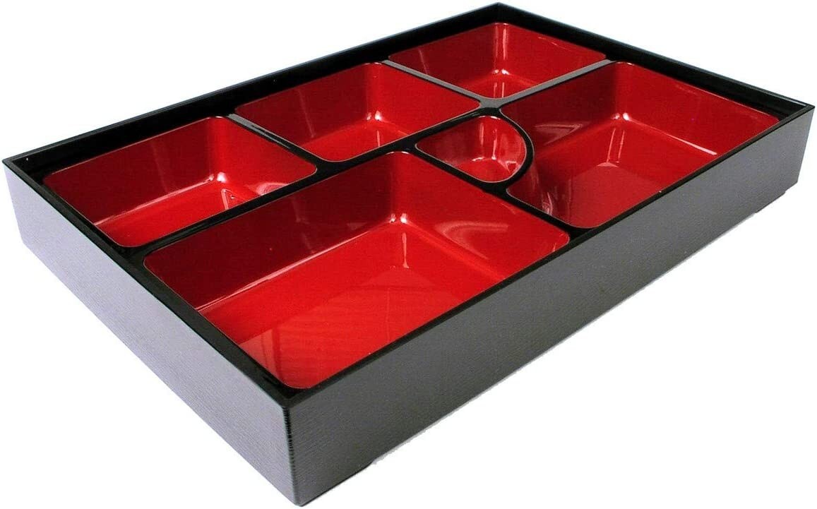 Large Plastic Lacquered Bento Box 6 Compartmen 14×10.5 in Made in Japan 1593