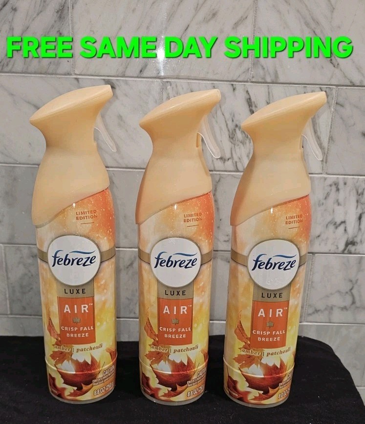 LOT OF 3 Febreze Spray Luxe Air Crisp Fall Breeze Amber Patchouli 8.8OZ NEW