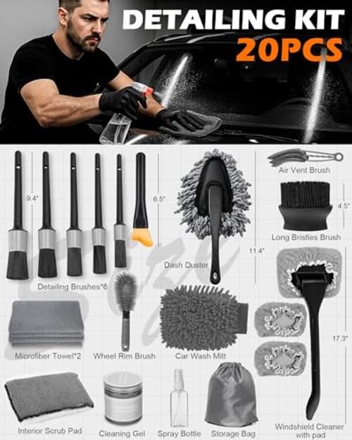 20Pcs Windshield Cleaner Tool – Car Interior Detailing Brush Kit with 200g