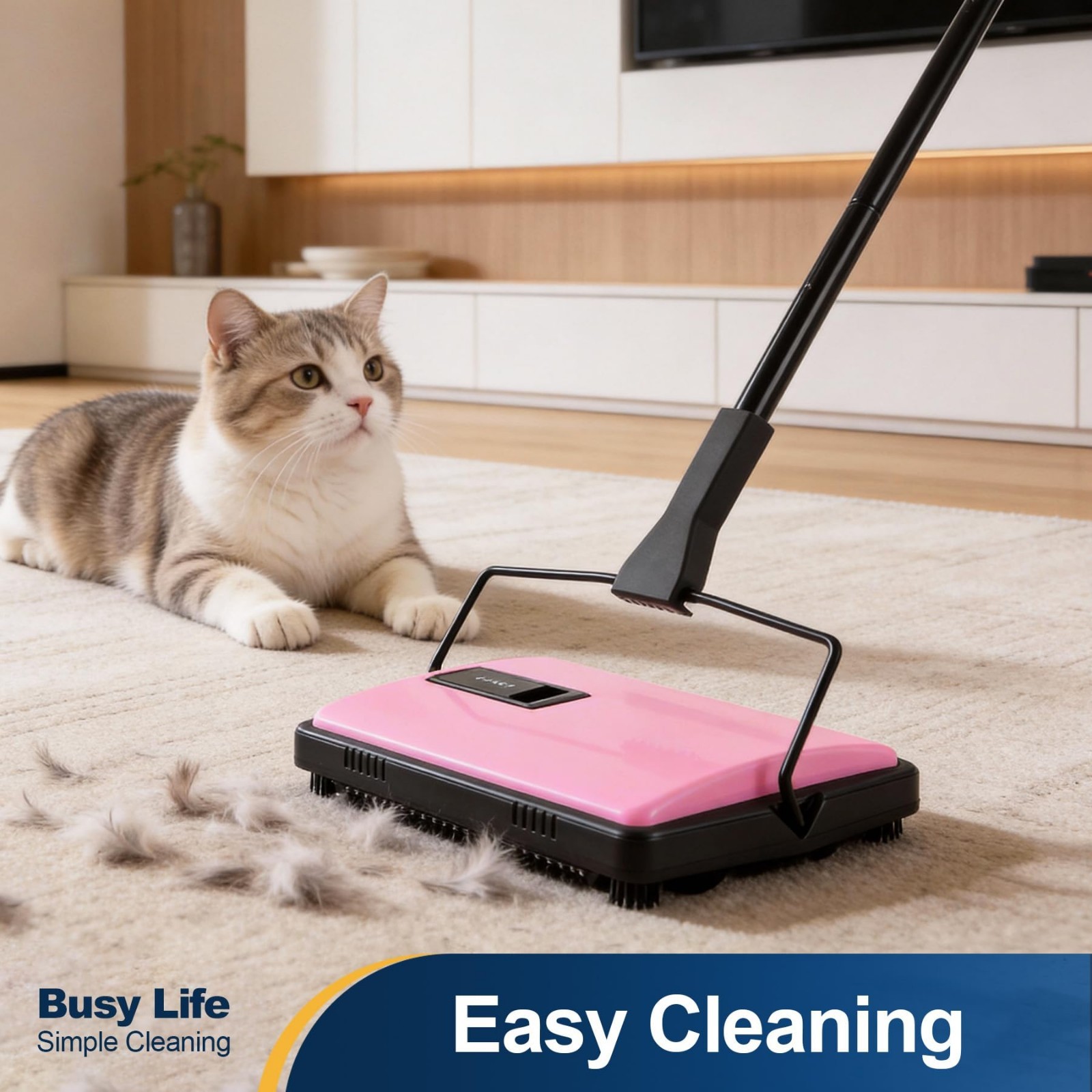 Manual Carpet Sweeper Cleaner – Lightweight Handheld Non-Electric for Rugs, Pet
