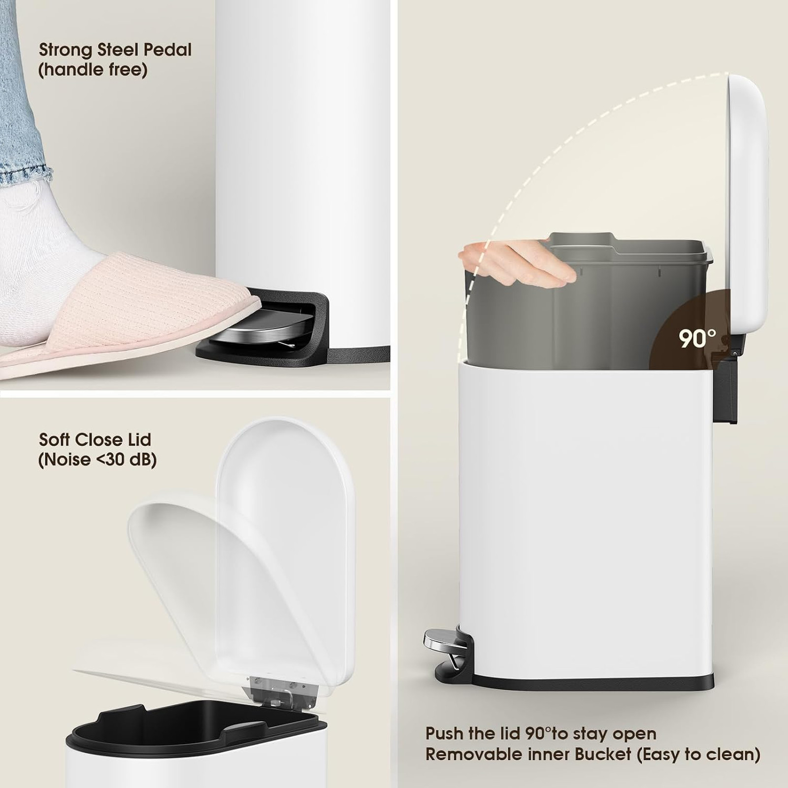 Small Bathroom Trash Can with Lid Soft Close, 5L/1.3 Gallon Stainless Steel Slim