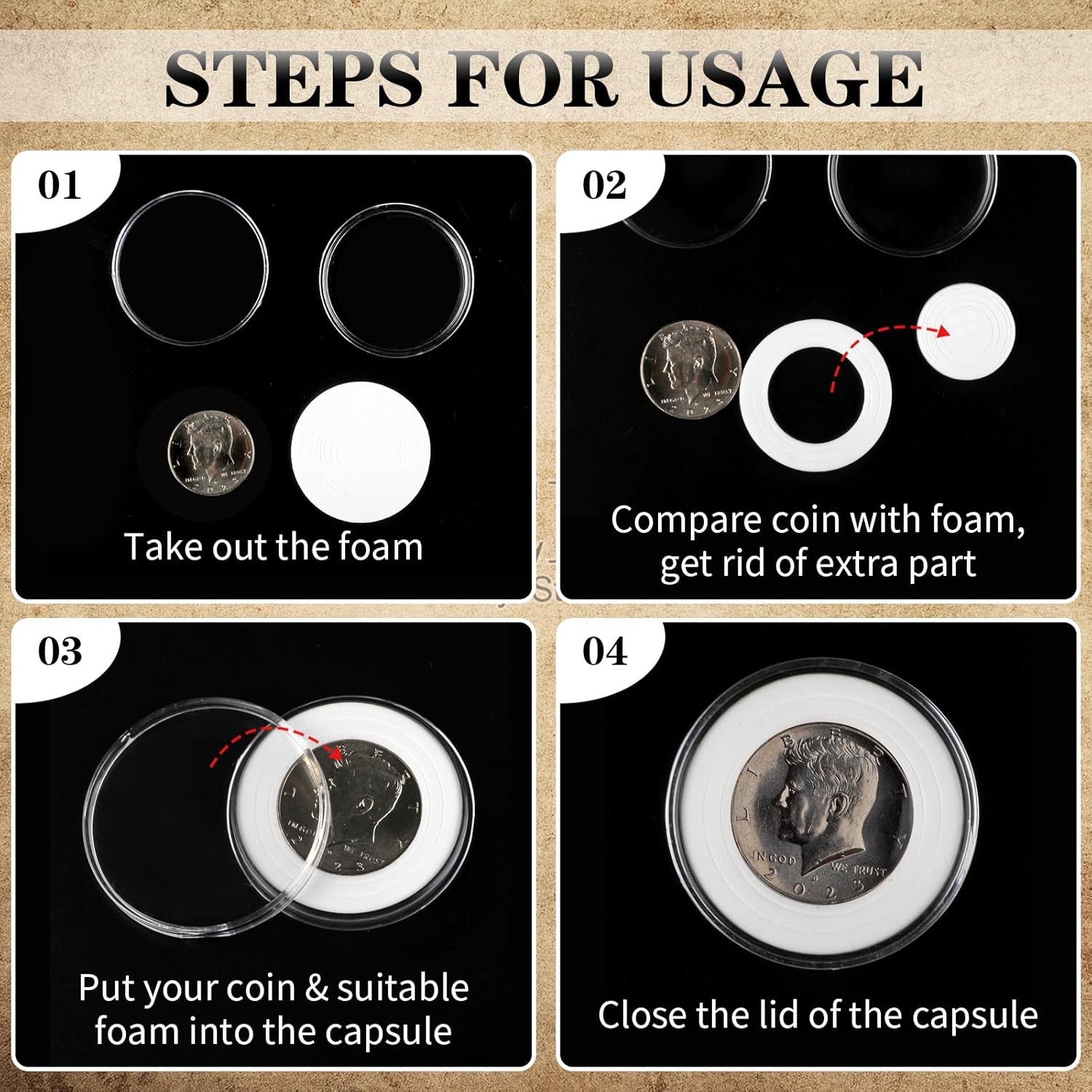41mm Clear Plastic Coin Capsules, Silver Dollar Coin Holder, 60PCS Coin Box US