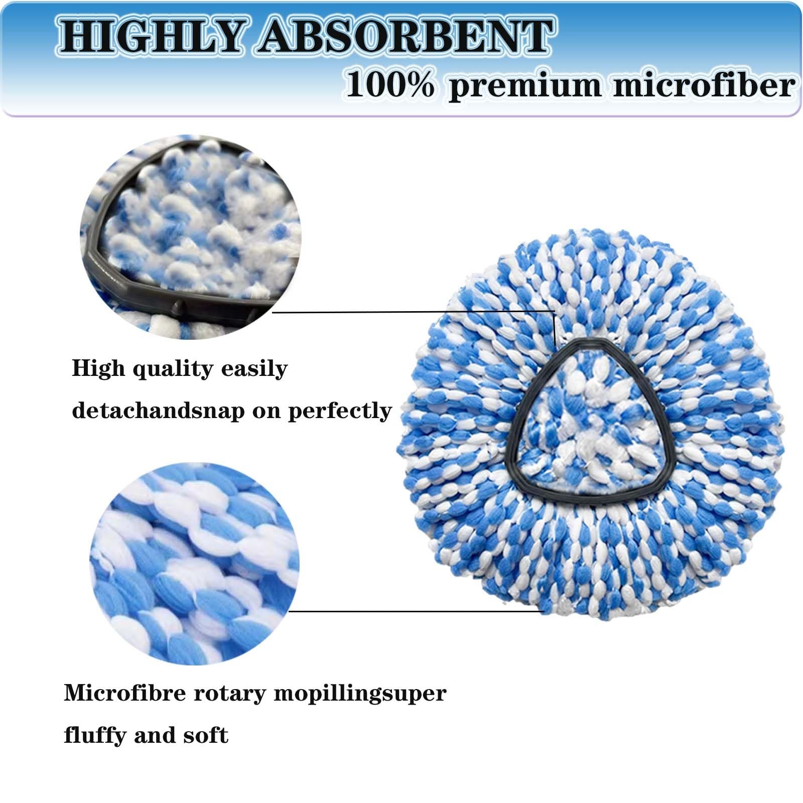 Fluffy Mop Refills 3 Pack, OCeda Spin Mop Replacement Heads, Blue