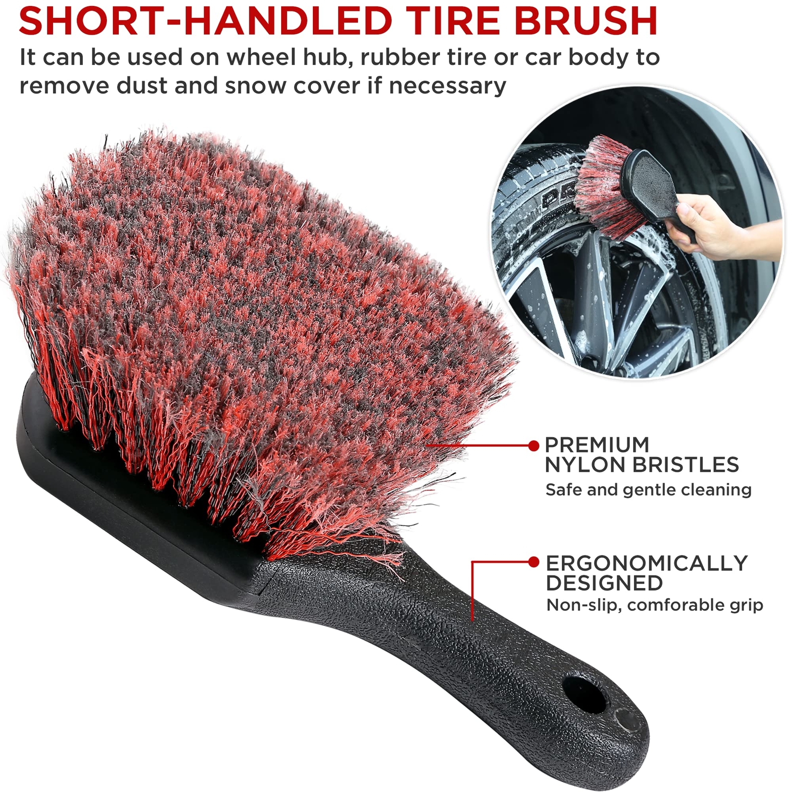Wheel Tire Brush Set Car Detailing Kit 8pcs By 17″ Long Soft Bristle Wheel Brush