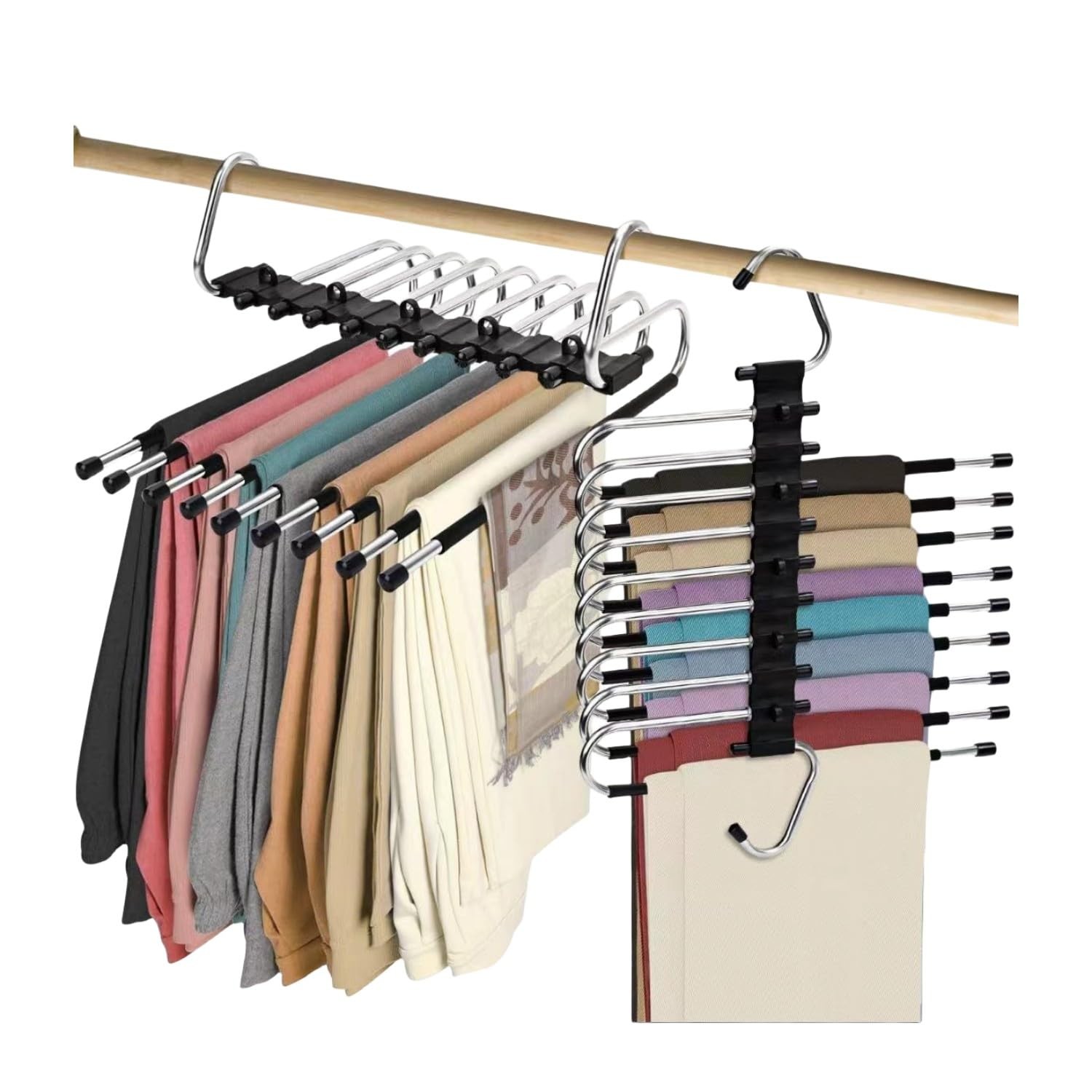2Pack 9 Layers Foldable Pants Hangers Space Saving Trouser Hanger Multifuncti…