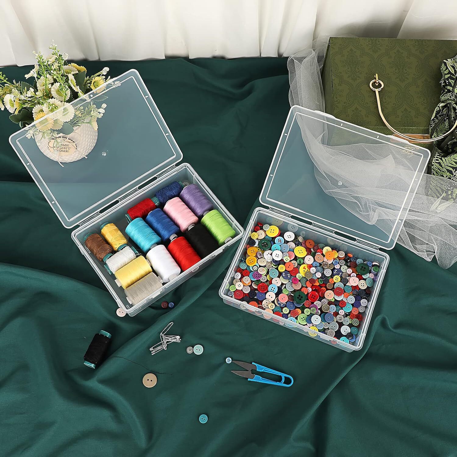 Clear Plastic Storage Container Boxes Box Hinged Lid DIY Arts Crafts Markers Pen