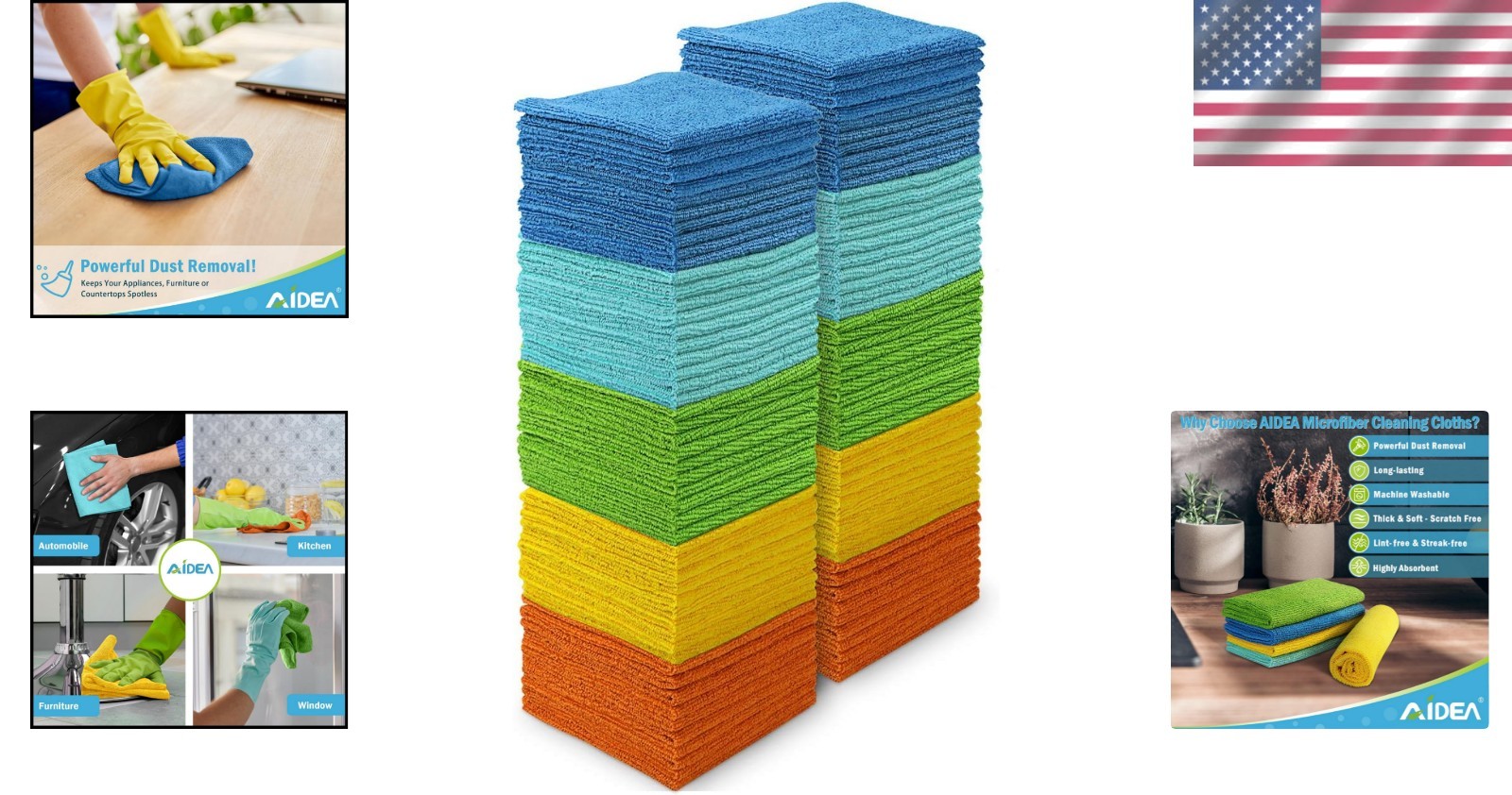 Versatile 12″x12″ Microfiber Cleaning Rags 100PK | For Home, Cars, and Dusting