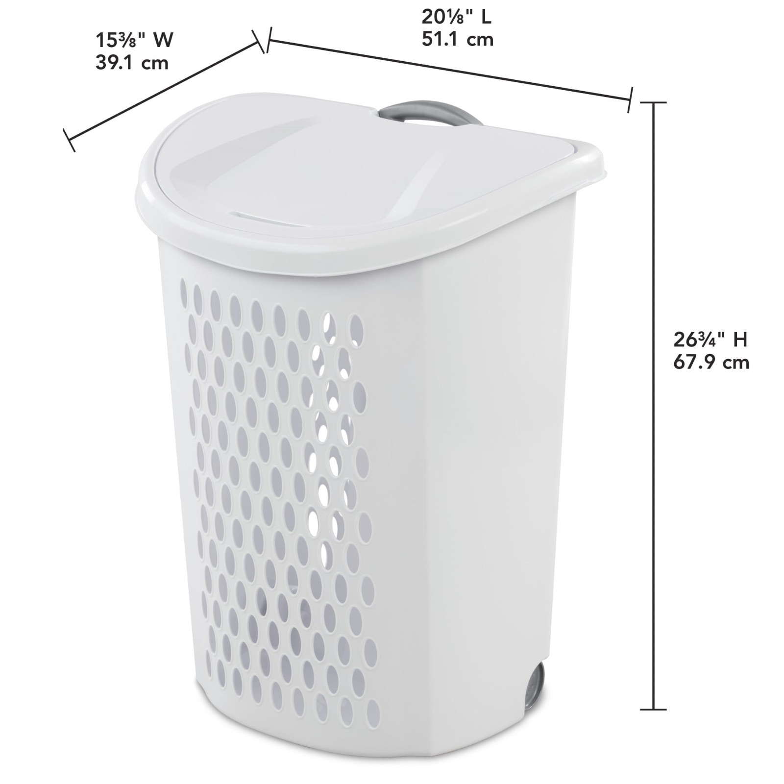 Wheeled Laundry Hamper White Plastic Basket Handle Rolling Storage