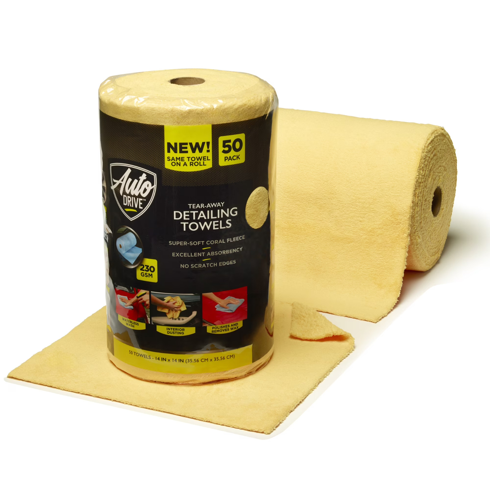 Auto Drive Microfiber Detailing Towels Roll 50 Count Tear Away 14×14 Inch