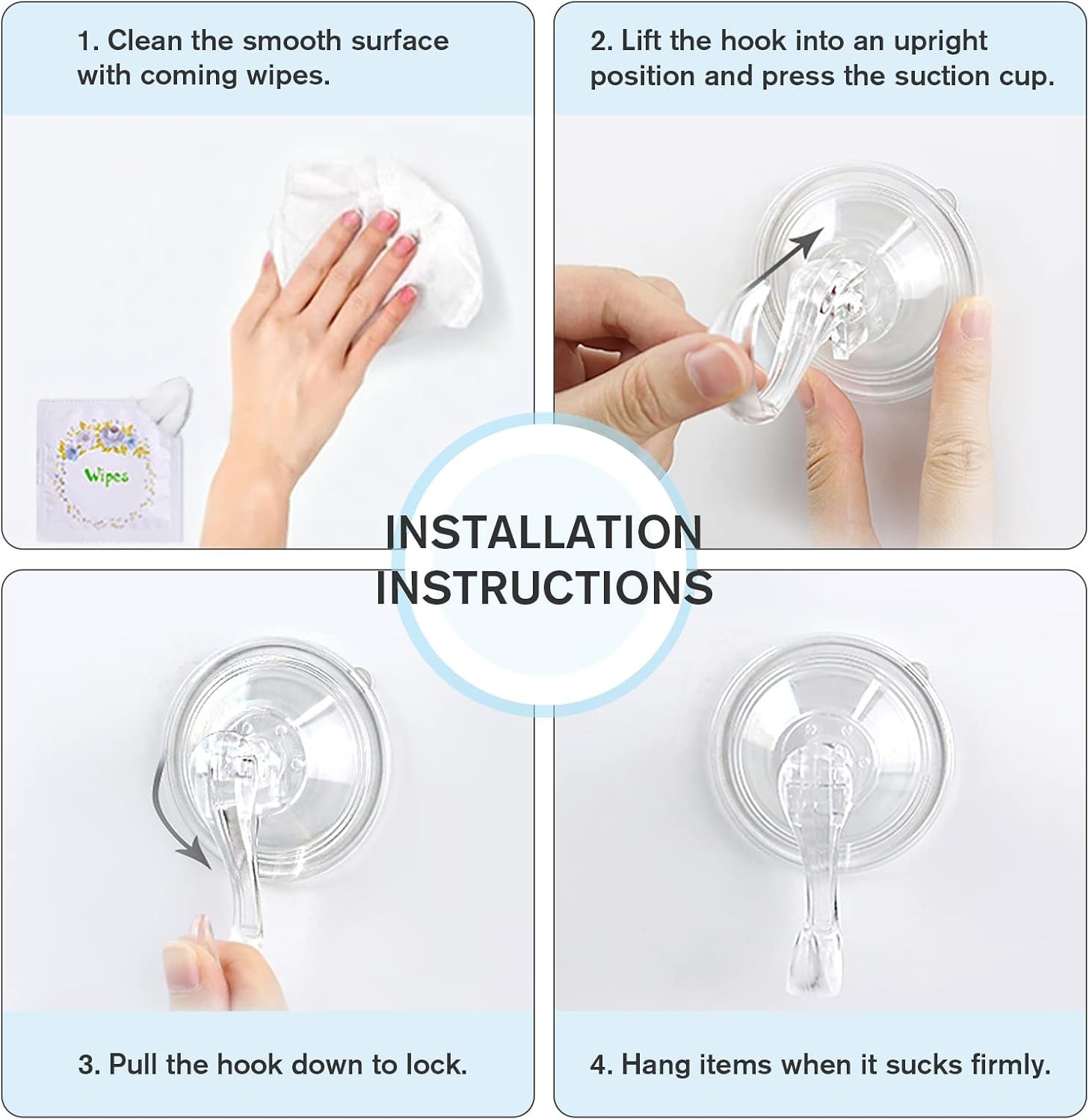 Minimalist Clear Suction Hooks with Locking Technology – 6.6 lb Capacity, 2 Pcs