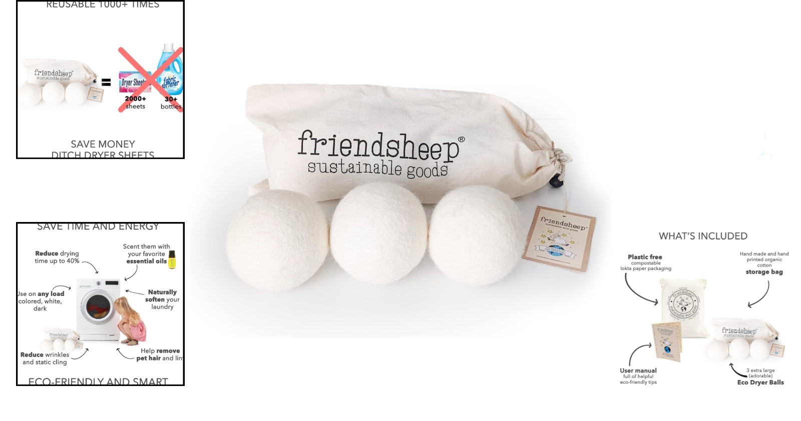 Hypoallergenic XL Wool Dryer Balls – Plastic-Free, 3 Pack for Sustainable Living