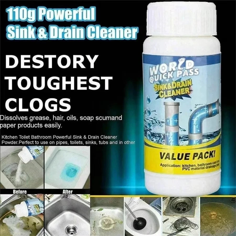 Sink & Drain Cleaner Powder Deodorizer Pipe Unclog Kitchen Bathroom Home Office