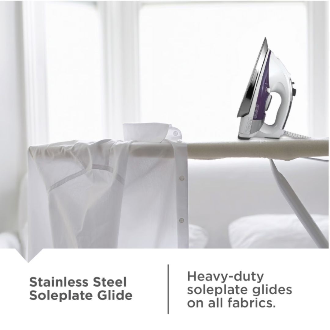 BLACK+DECKER Steam Iron for Clothes, 1500W, Stainless Steel Soleplate, Auto Shut
